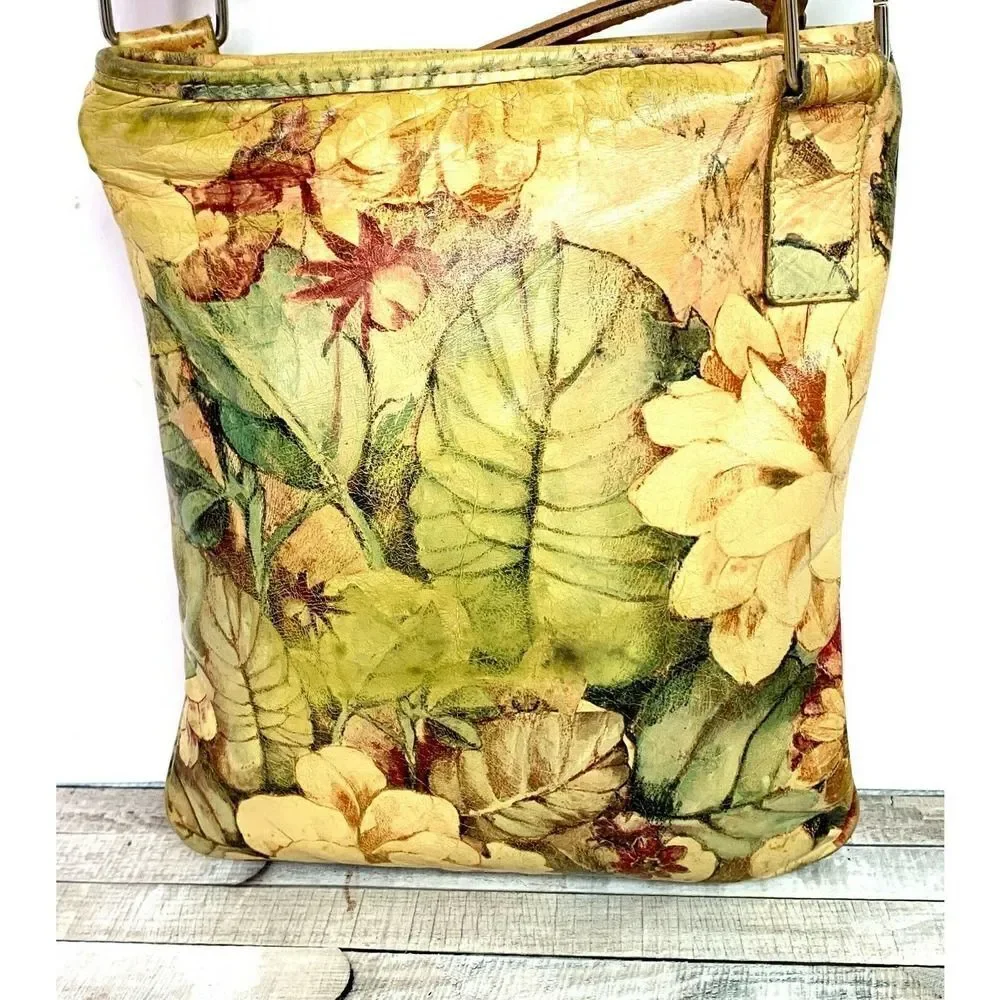 MAURIZIO TAIUTI FLOWERS MULTICOLOR GENUINE LEATHER X-BODY MESSENGER SHOULDER BAG